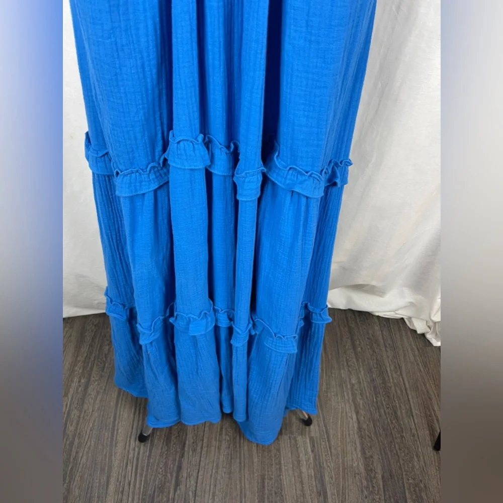 BTFL-LIFE Blue Tiered Ruffle Cotton Maxi Dress Size Large NWT